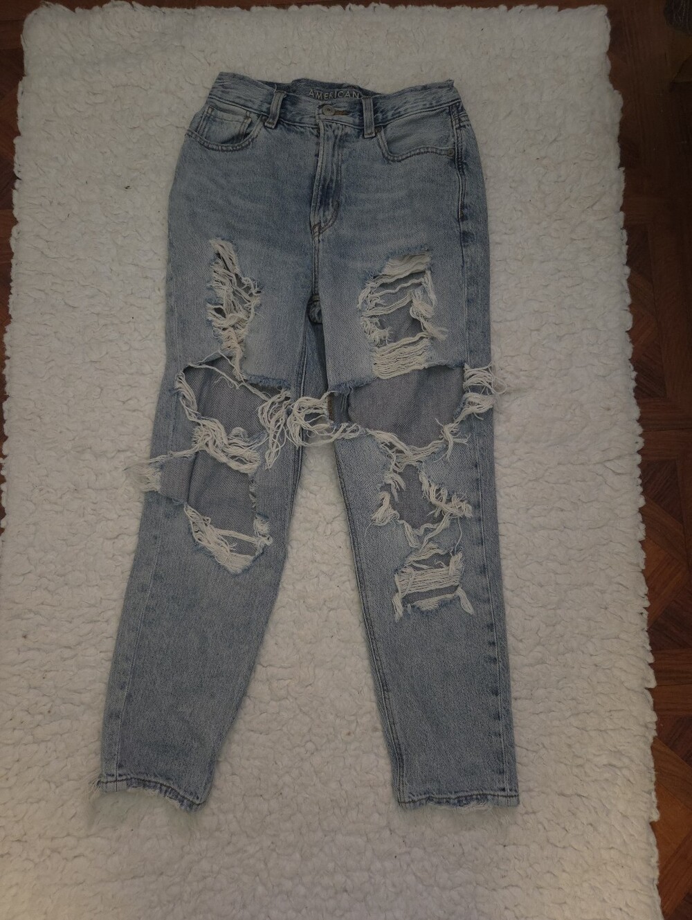 American Eagle Outfitters Light Blue Ripped Straight Leg Jeans
